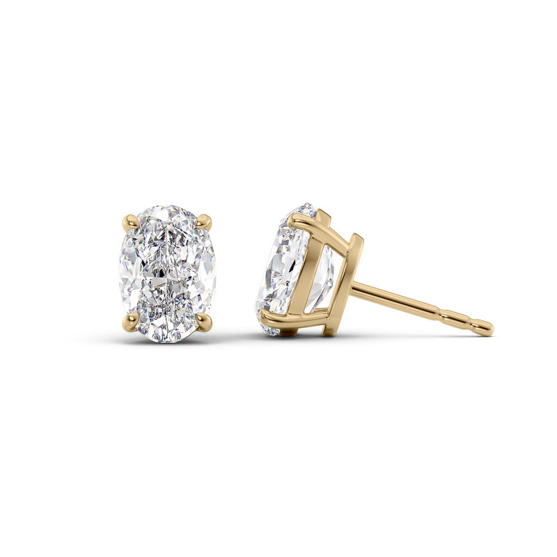 Basket Stud Earrings Set With Oval Lab Diamonds