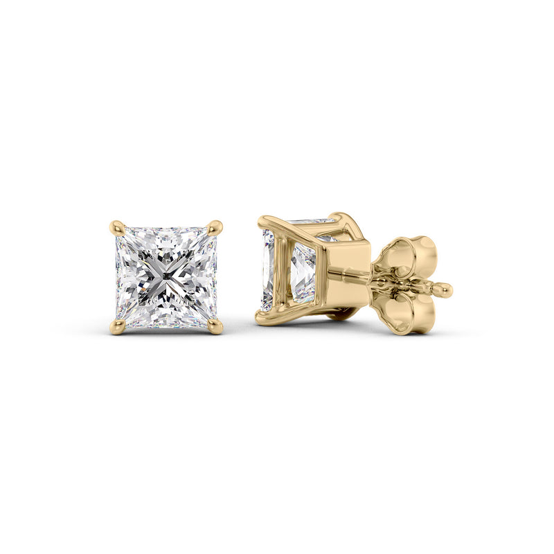 Basket Stud Earrings Set With Princess Lab Diamonds
