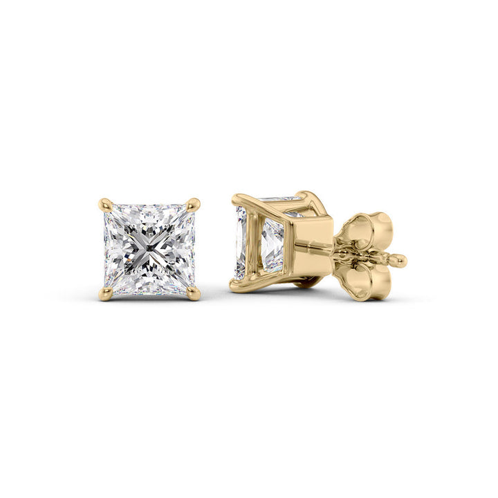 Basket Stud Earrings Set With Princess Lab Diamonds