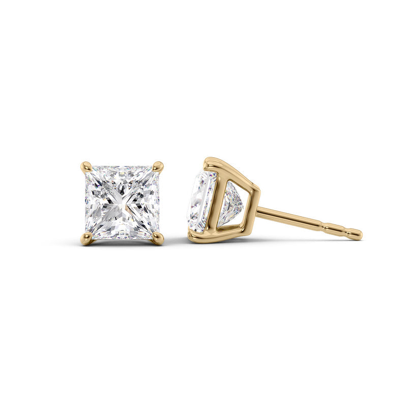 Basket Stud Earrings Set With Princess Lab Diamonds