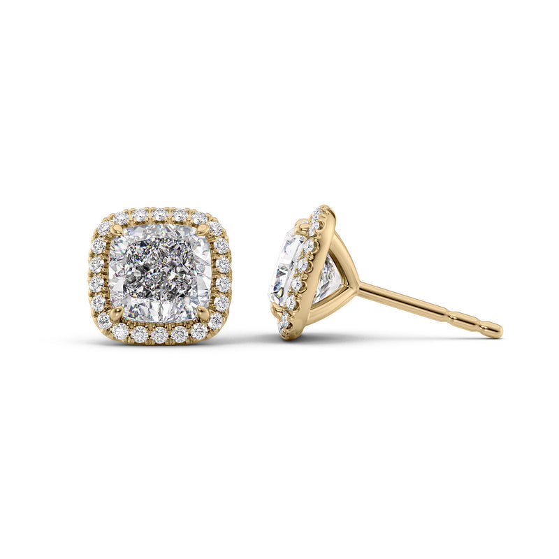 Halo Stud Earrings Set With Cushion Lab Diamonds