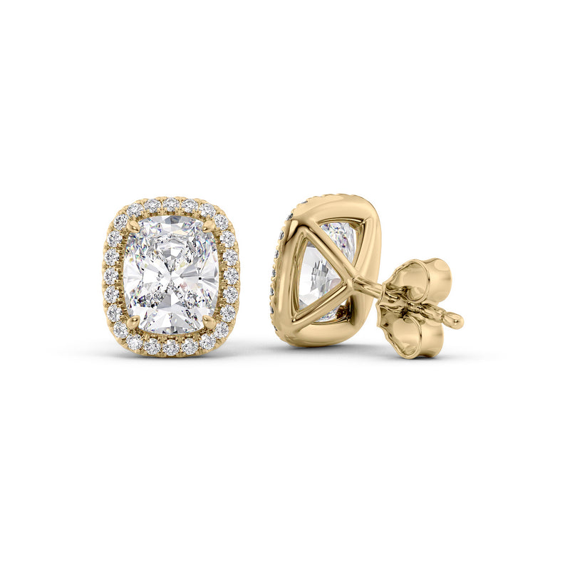 Halo Stud Earrings Set With Elongated Cushion Lab Diamonds