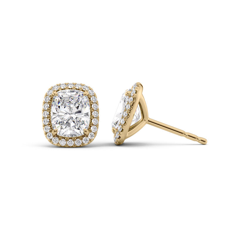 Halo Stud Earrings Set With Elongated Cushion Lab Diamonds