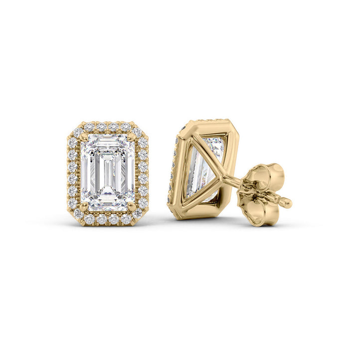 Halo Stud Earrings Set With Emerald Lab Diamonds