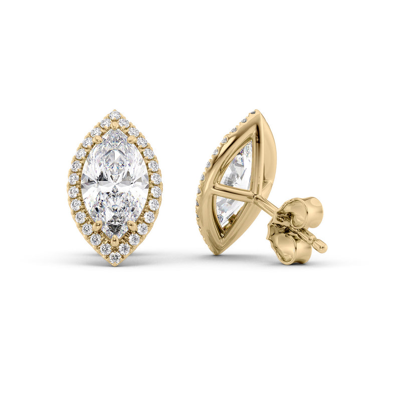 Halo Stud Earrings Set With Marquise Lab Diamonds