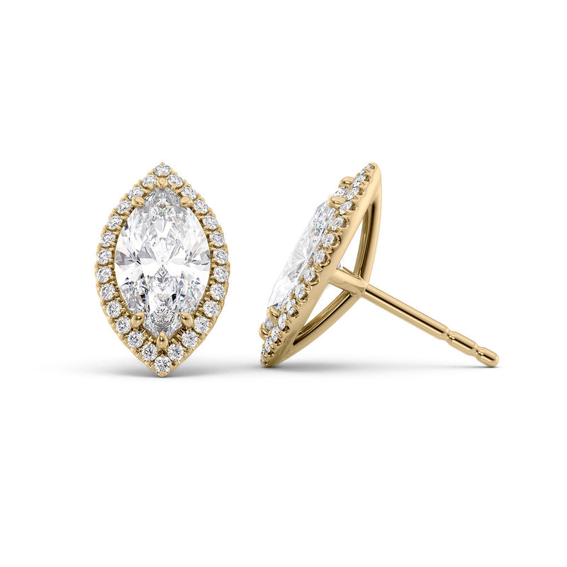 Halo Stud Earrings Set With Marquise Lab Diamonds