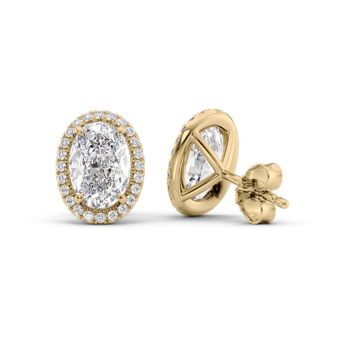 Halo Stud Earrings Set With Oval Lab Diamonds