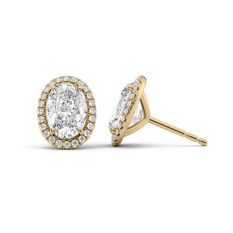 Halo Stud Earrings Set With Oval Lab Diamonds
