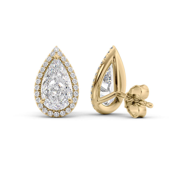 Halo Stud Earrings Set With Pear Lab Diamonds