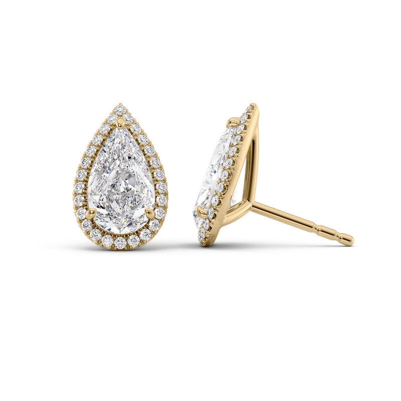 Halo Stud Earrings Set With Pear Lab Diamonds