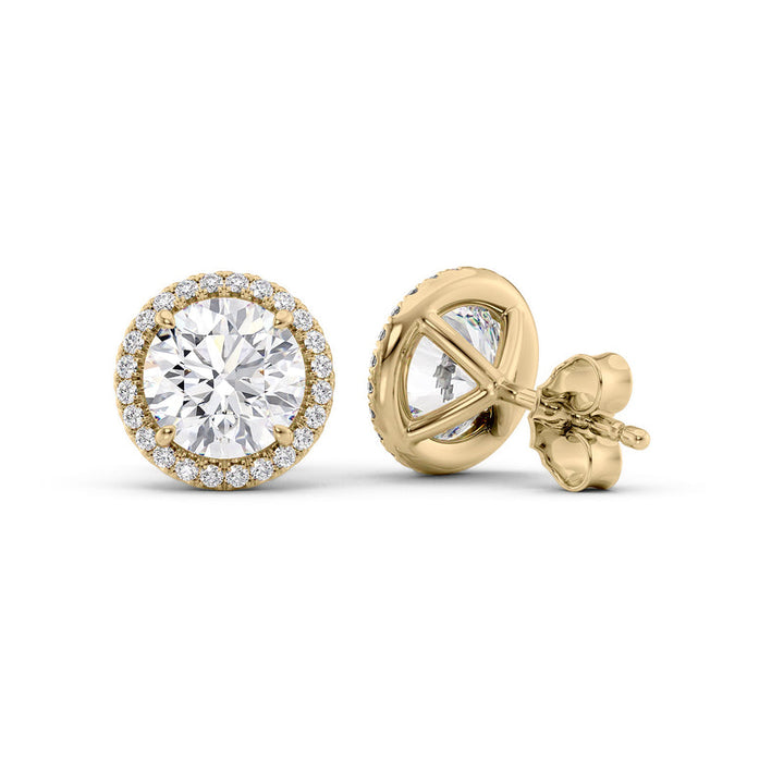 Halo Stud Earrings Set With Round Lab Diamonds