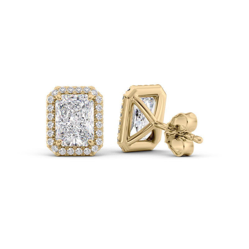 Halo Stud Earrings Set With Radiant Lab Diamonds
