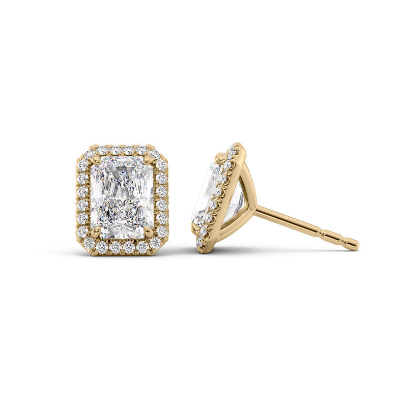 Halo Stud Earrings Set With Radiant Lab Diamonds