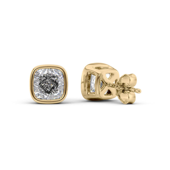 Bezel Stud Earrings Set With Cushion Lab Diamonds