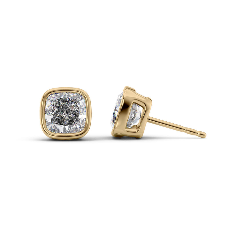 Bezel Stud Earrings Set With Cushion Lab Diamonds