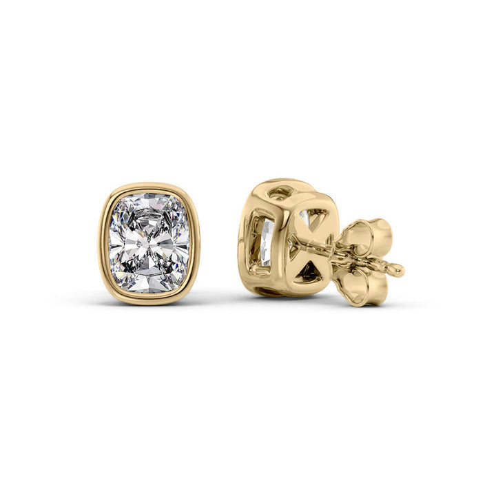Bezel Stud Earrings Set With Elongated Cushion Lab Diamonds
