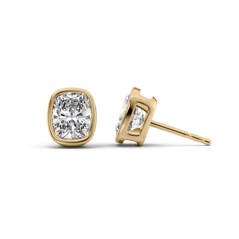Bezel Stud Earrings Set With Elongated Cushion Lab Diamonds