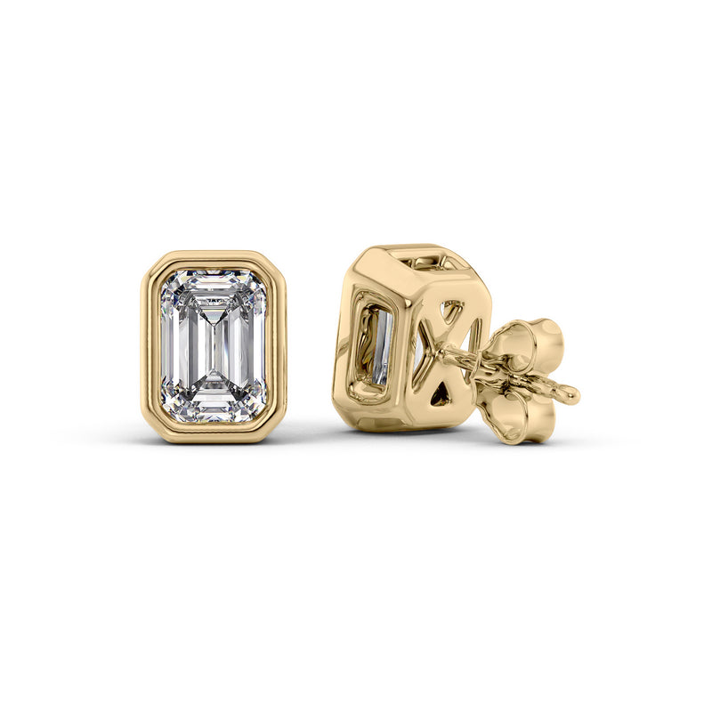 Bezel Stud Earrings Set With Emerald Lab Diamonds