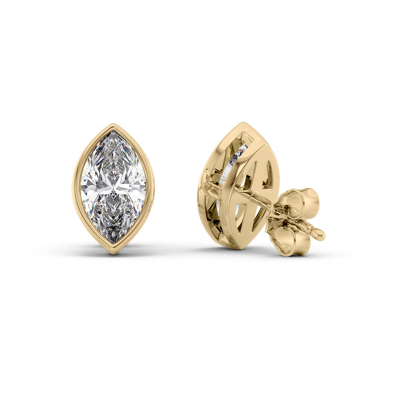 Bezel Stud Earrings Set With Marquise Lab Diamonds