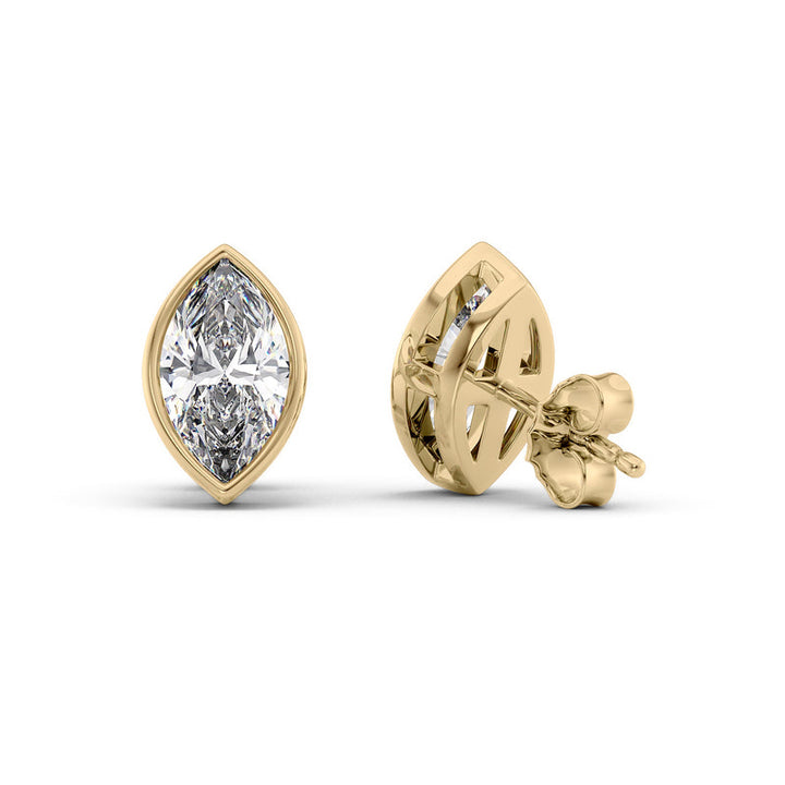 Bezel Stud Earrings Set With Marquise Lab Diamonds