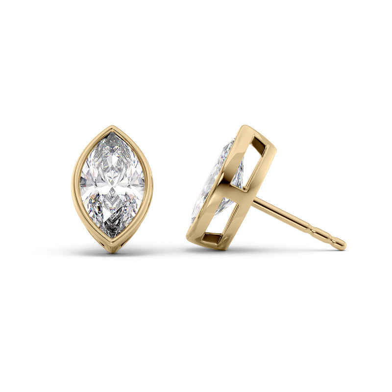 Bezel Stud Earrings Set With Marquise Lab Diamonds