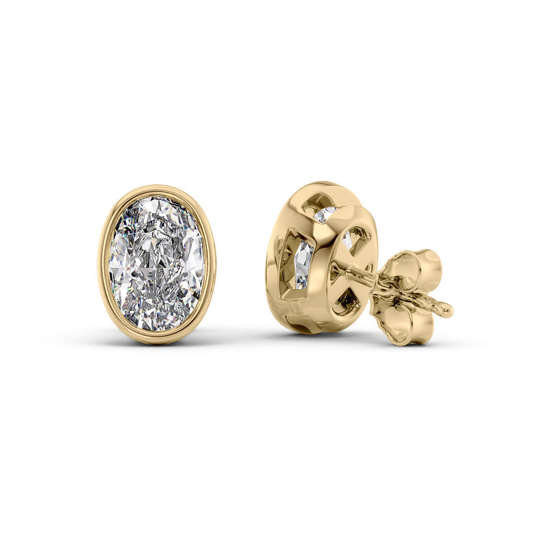 Bezel Stud Earrings Set With Oval Lab Diamonds