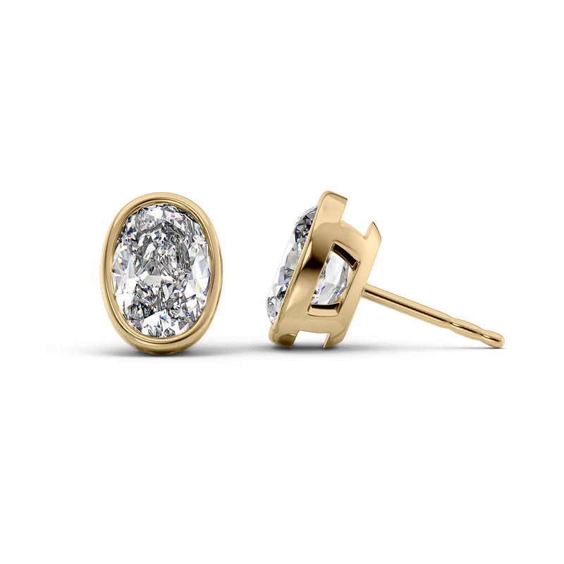 Bezel Stud Earrings Set With Oval Lab Diamonds
