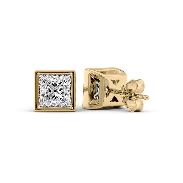 Bezel Stud Earrings Set With Princess Lab Diamonds