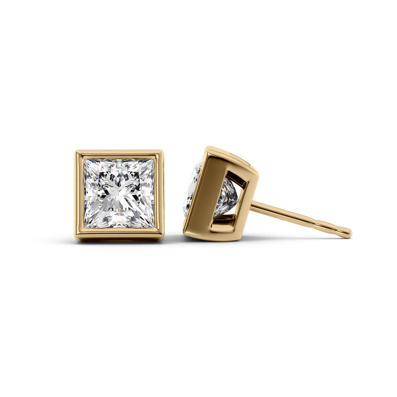 Bezel Stud Earrings Set With Princess Lab Diamonds