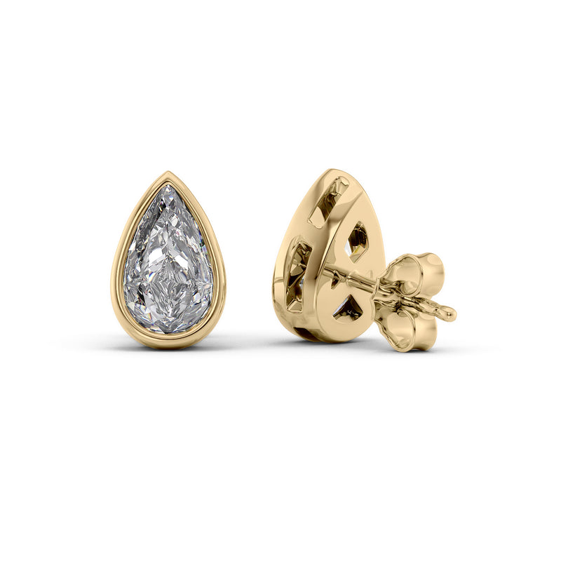 Bezel Stud Earrings Set With Pear Lab Diamonds