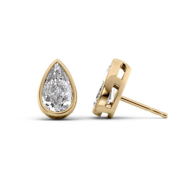 Bezel Stud Earrings Set With Pear Lab Diamonds
