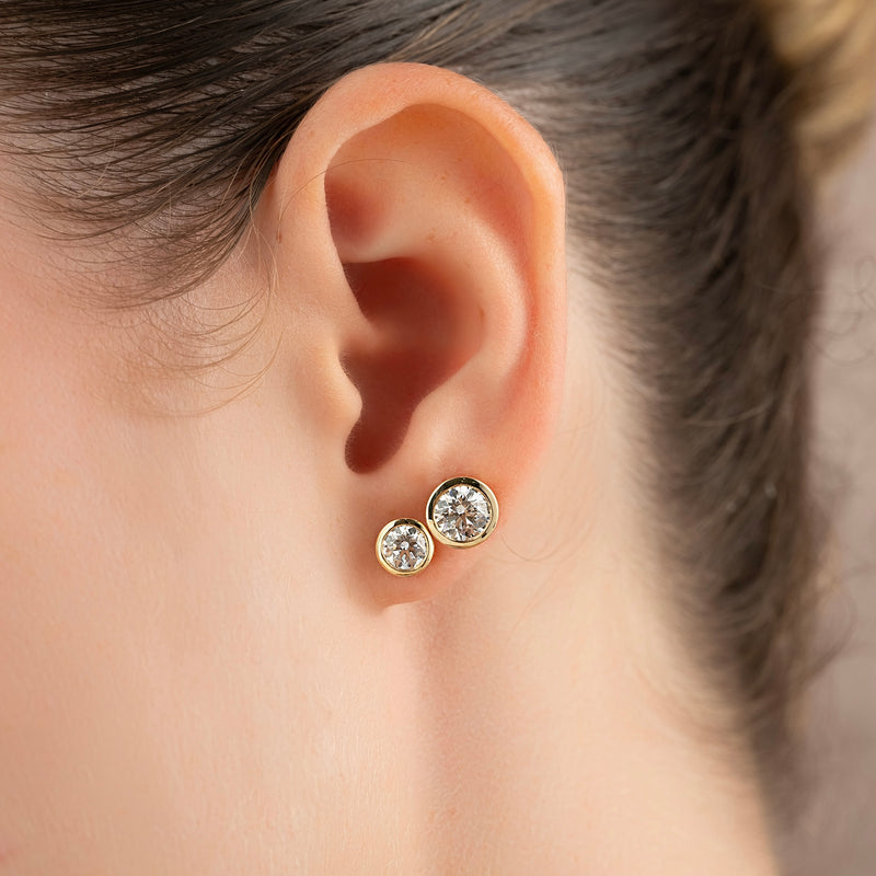Bezel Stud Earrings Set With Round Lab Diamonds
