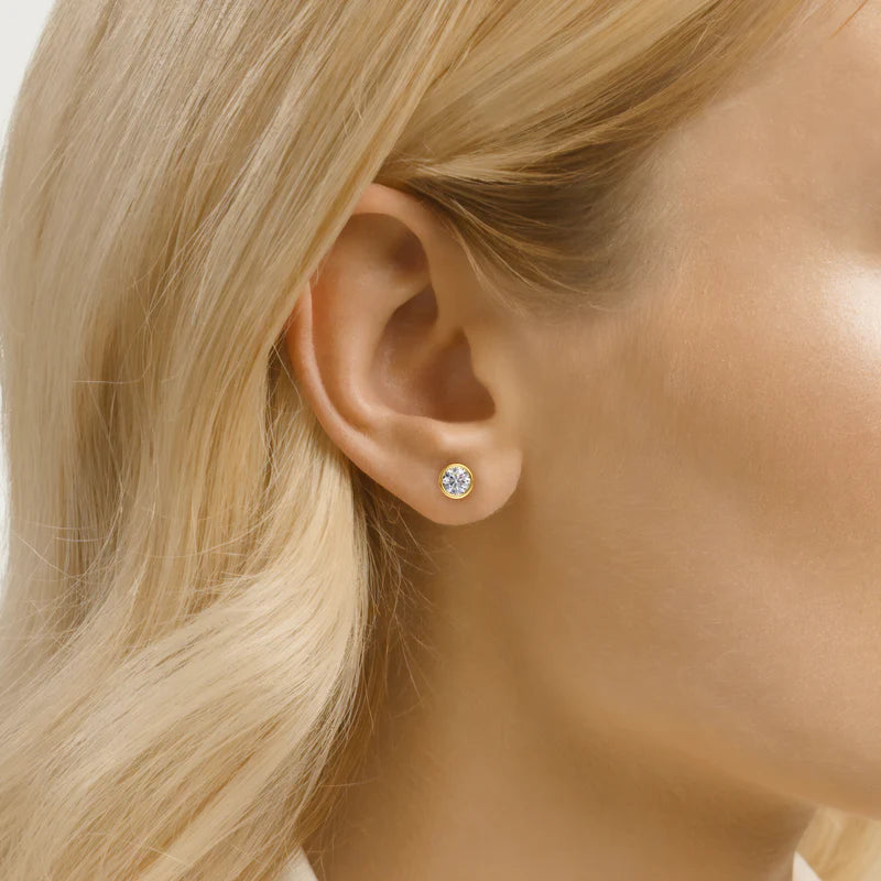 Bezel Stud Earrings Set With Round Lab Diamonds
