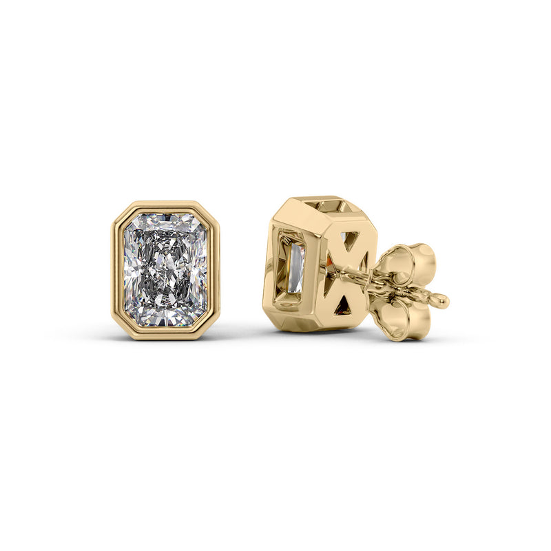 Bezel Stud Earrings Set With Radiant Lab Diamonds