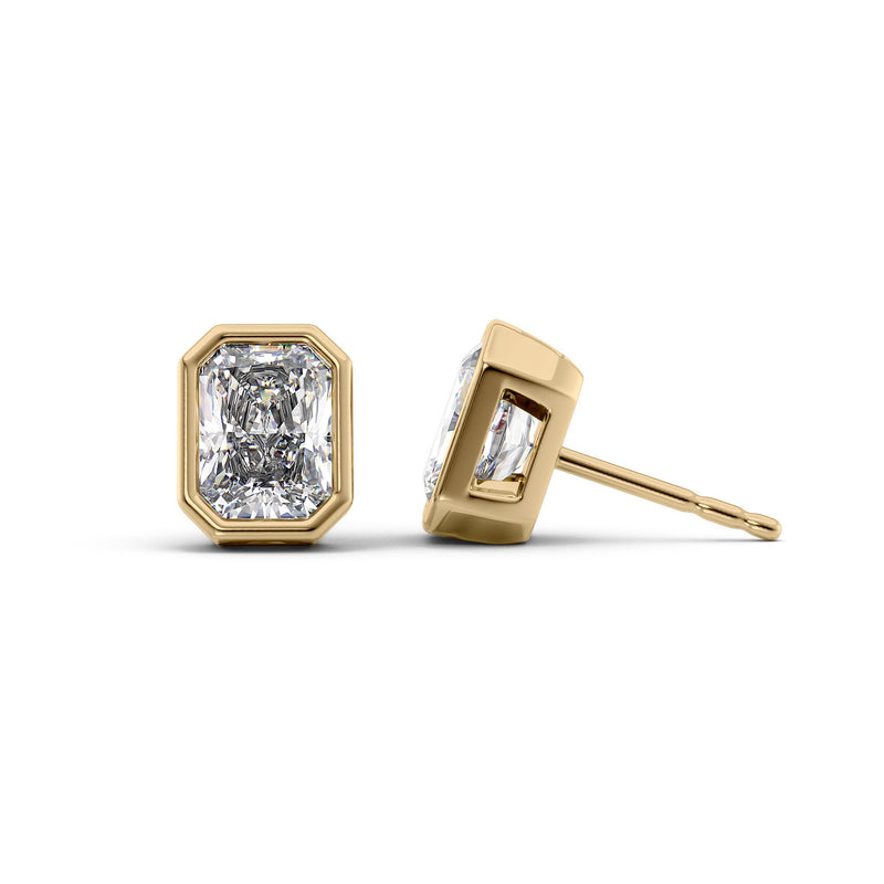 Bezel Stud Earrings Set With Radiant Lab Diamonds