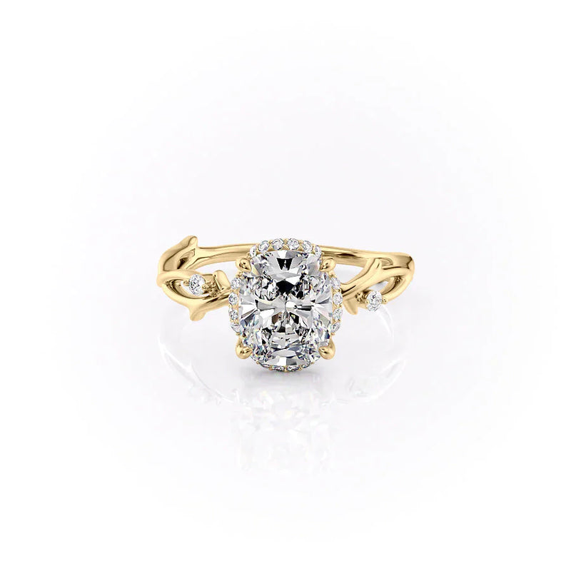 The Halo Twig Set With A 2 Carat Elongated Cushion Lab Diamond