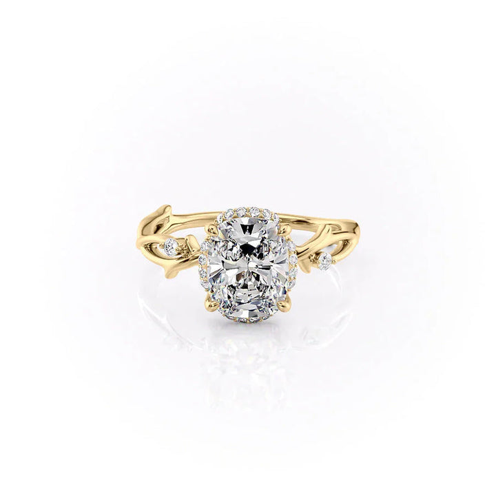The Halo Twig Set With A 2 Carat Elongated Cushion Lab Diamond