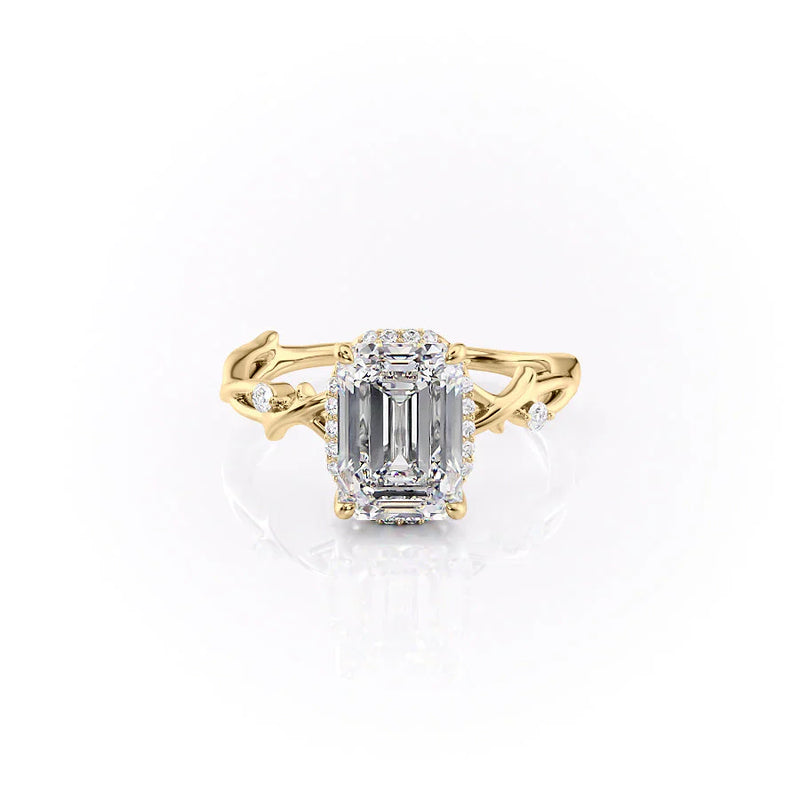 The Halo Twig Set With A 2 Carat Emerald Lab Diamond