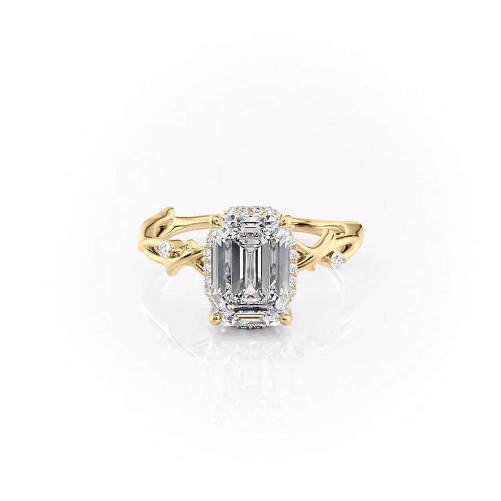 The Halo Twig Set With A 2 Carat Emerald Lab Diamond