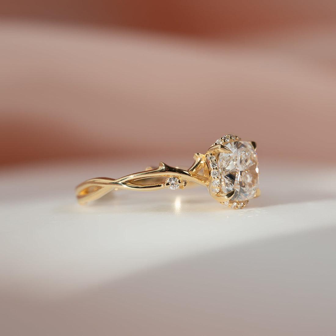 The Halo Twig Set With A 2 Carat Cushion Lab Diamond