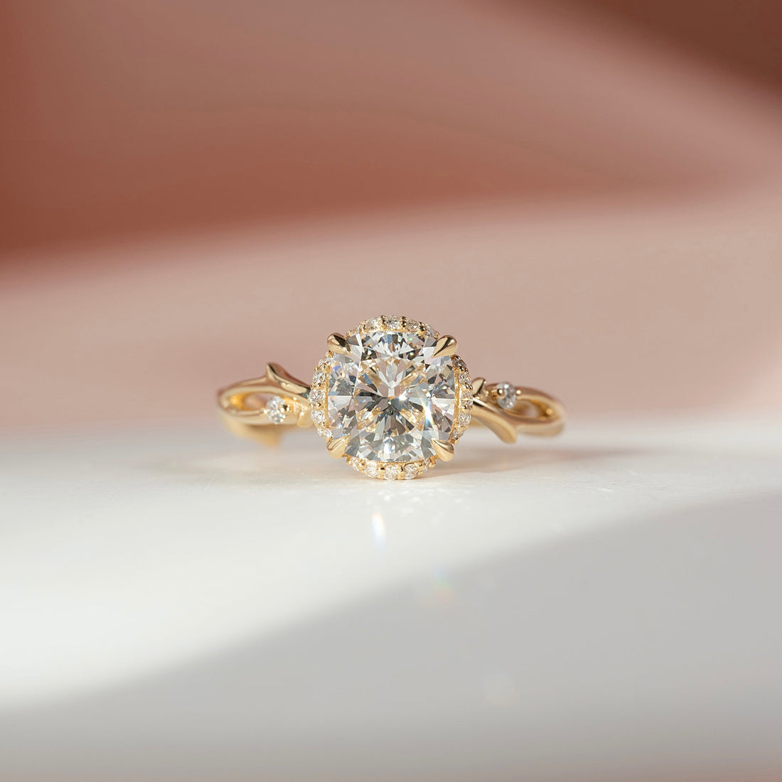 The Halo Twig Set With A 2 Carat Cushion Lab Diamond