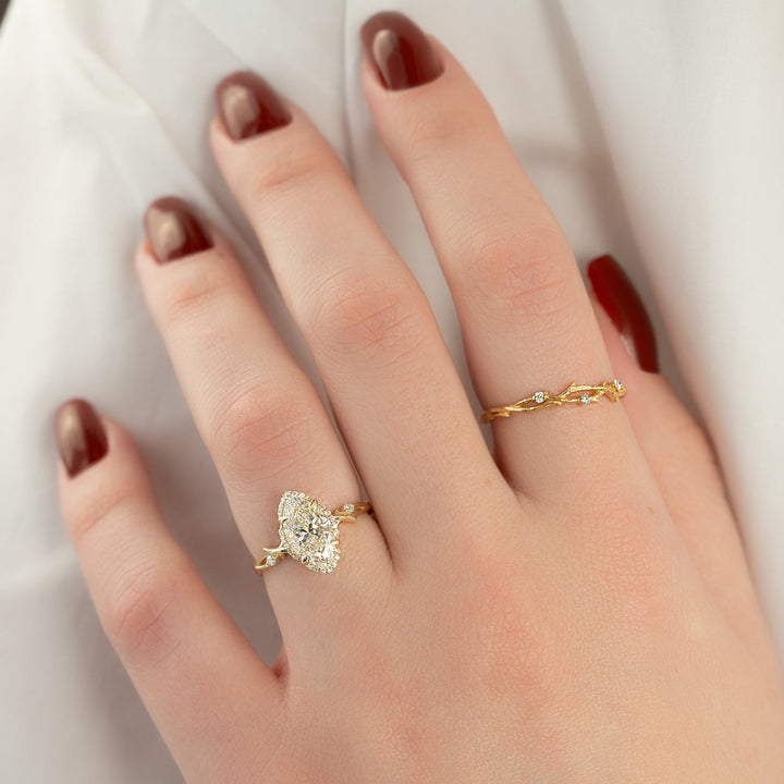 The Halo Twig Set With A 2 Carat Marquise Lab Diamond