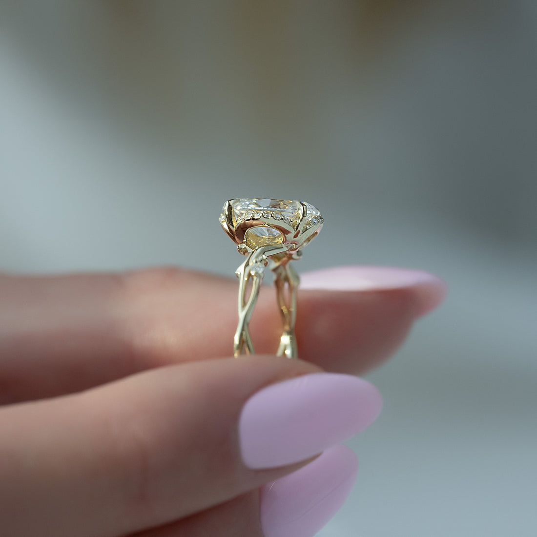 The Halo Twig Set With A 2 Carat Oval Lab Diamond