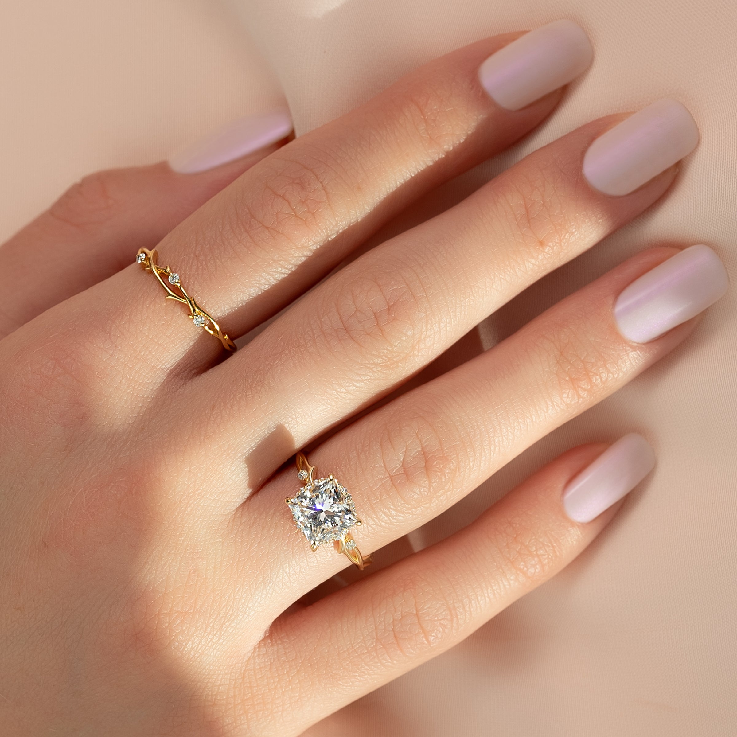The Halo Twig Set With A 2 Carat Princess Lab Diamond