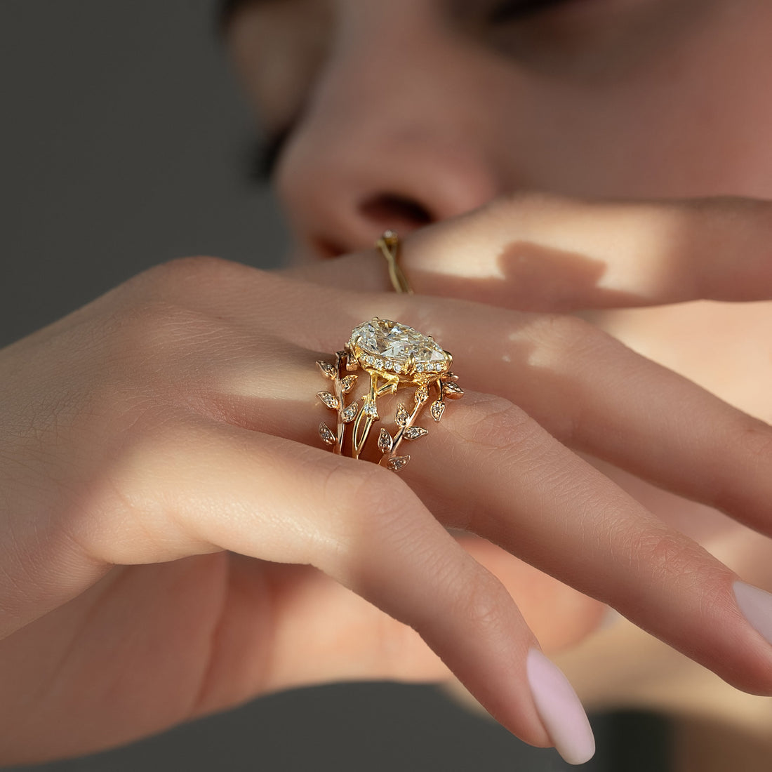 The Halo Twig Set With A 2 Carat Pear Lab Diamond