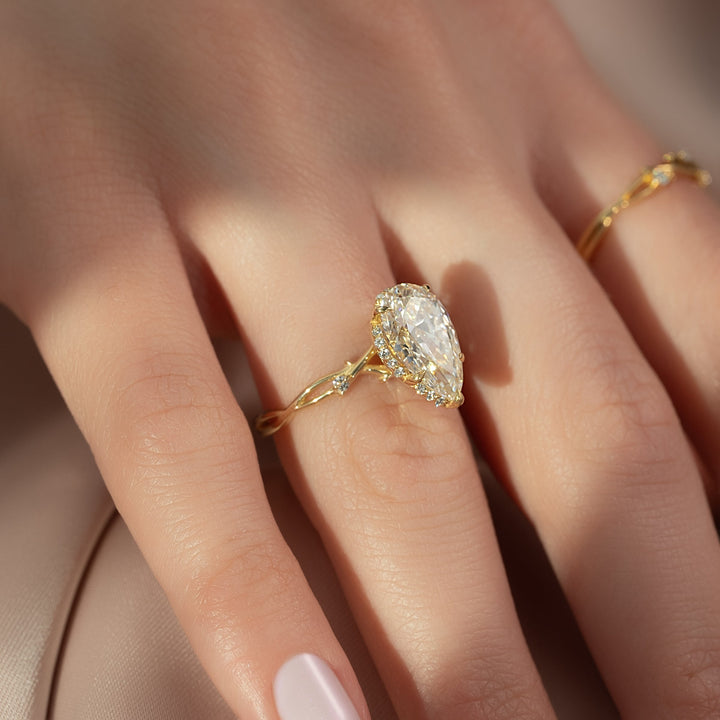 The Halo Twig Set With A 2 Carat Pear Lab Diamond