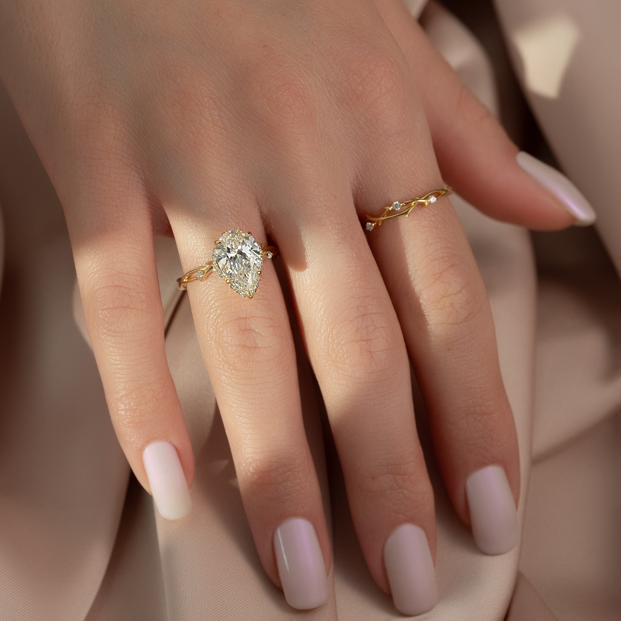 The Halo Twig Set With A 2 Carat Pear Lab Diamond