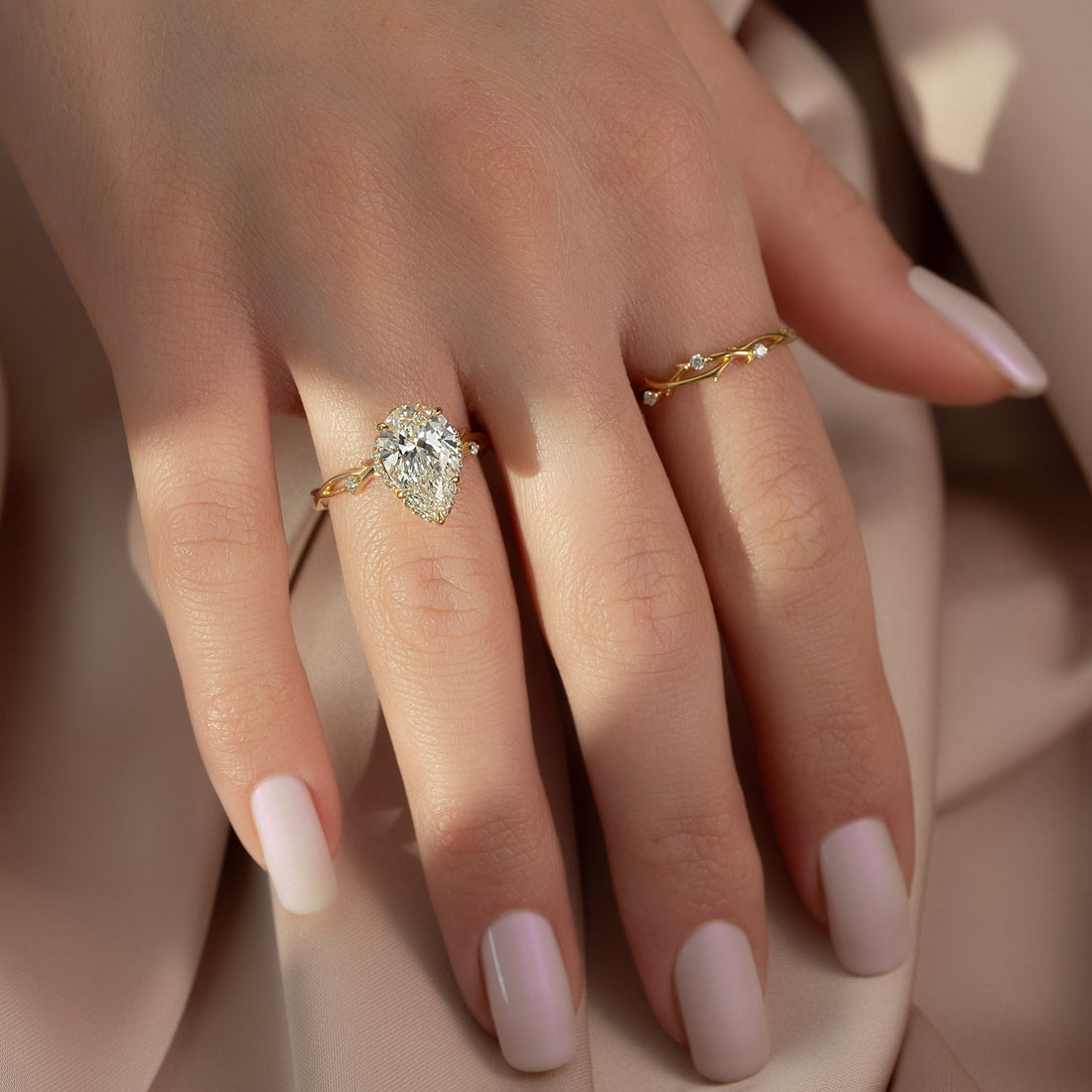 The Halo Twig Set With A 2 Carat Pear Lab Diamond