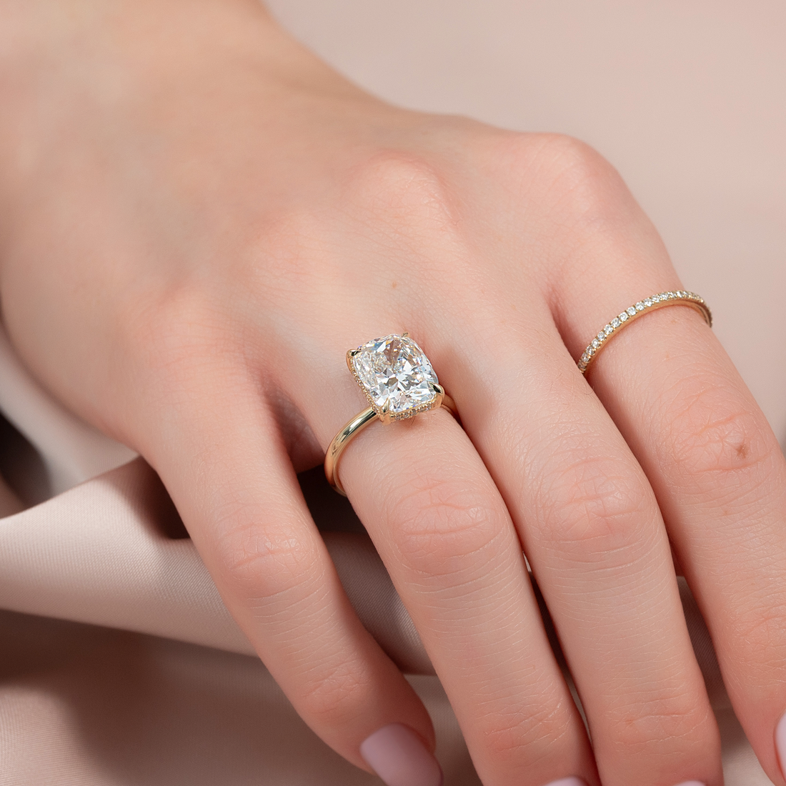 The Sarah Set With A 2 Carat Elongated Cushion Lab Diamond
