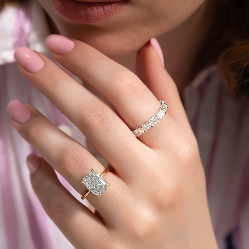 The Sarah Set With A 2 Carat Elongated Cushion Lab Diamond